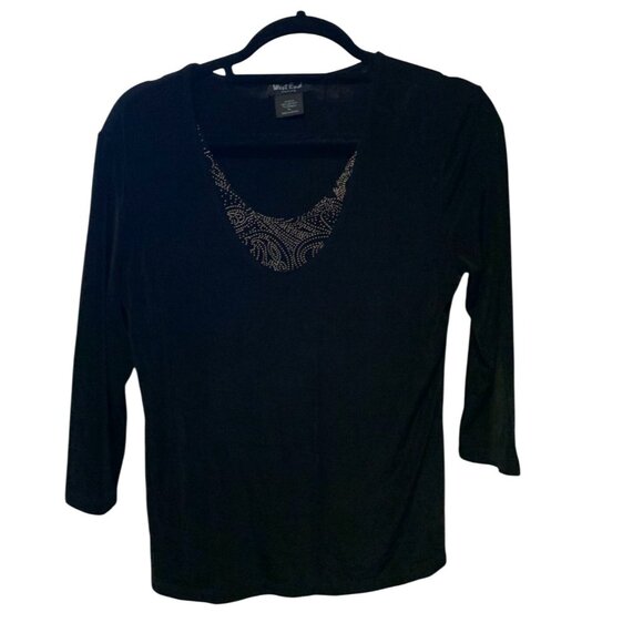 West End Petite Womens Large P 3/4 Sleeve slinky top shirt Pullover layered lagi - Picture 1 of 3